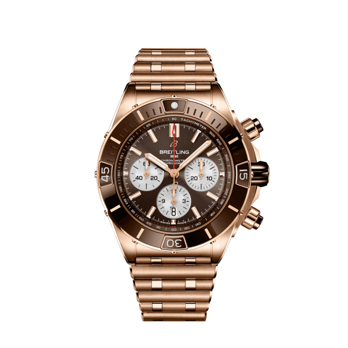 Super Chronomat B01 44, 18k red gold - Brown
Breitling’s supercharged watch for your every pursuit.