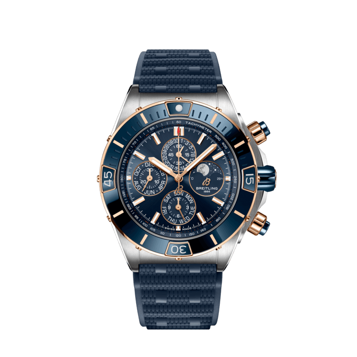 Super Chronomat 44 Four-Year Calendar, Stainless steel & 18k red gold - Blue
Breitling’s supercharged watch for your every pursuit, with a four-year calendar.