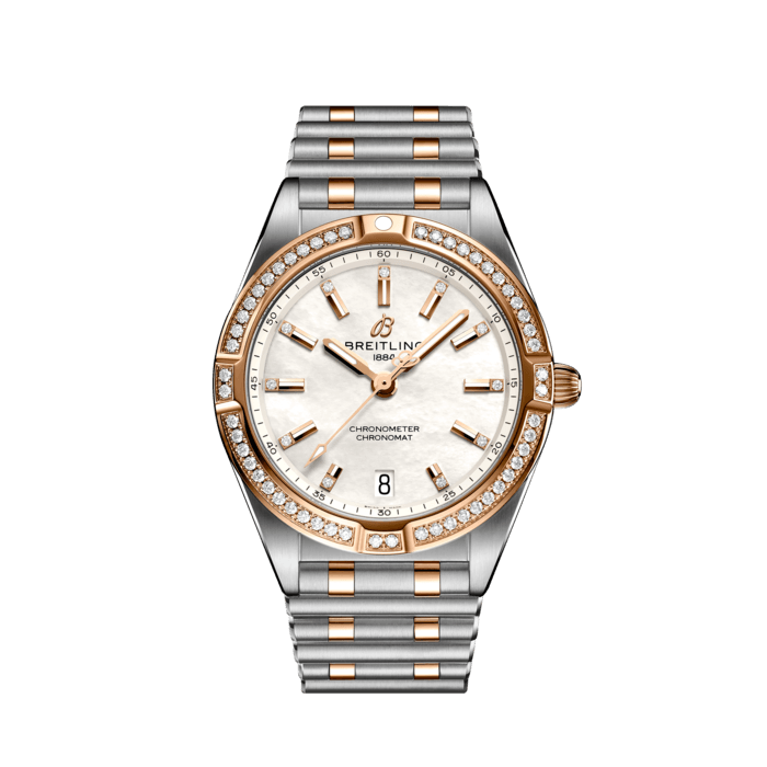 Chronomat 32, Stainless steel & 18k red gold (gem-set) - Mother-of-pearl
Stylish yet elegant, the modern-retro inspired Chronomat 32 is the versatile sporty and chic watch for any occasion.