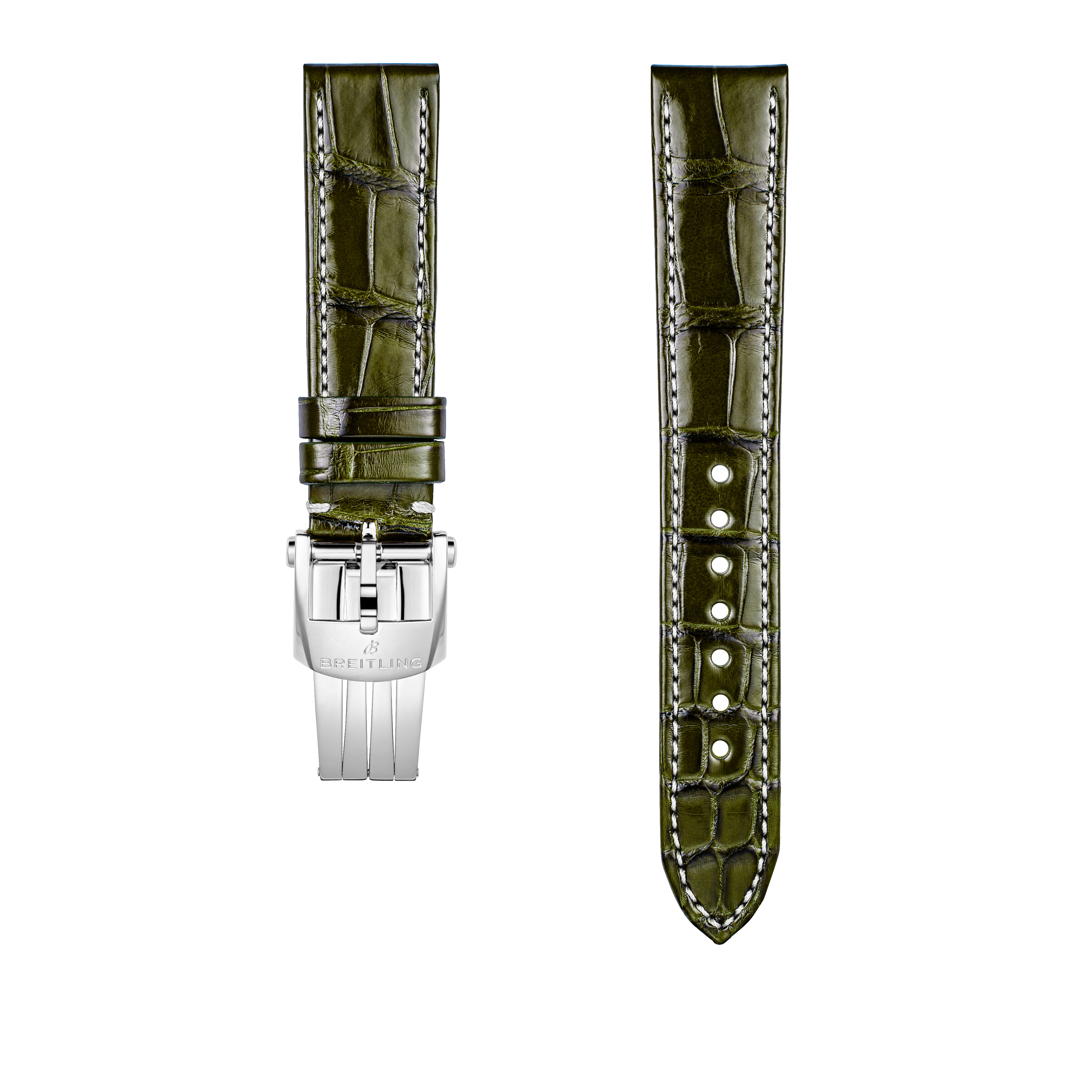 Green alligator leather strap - 18 mm