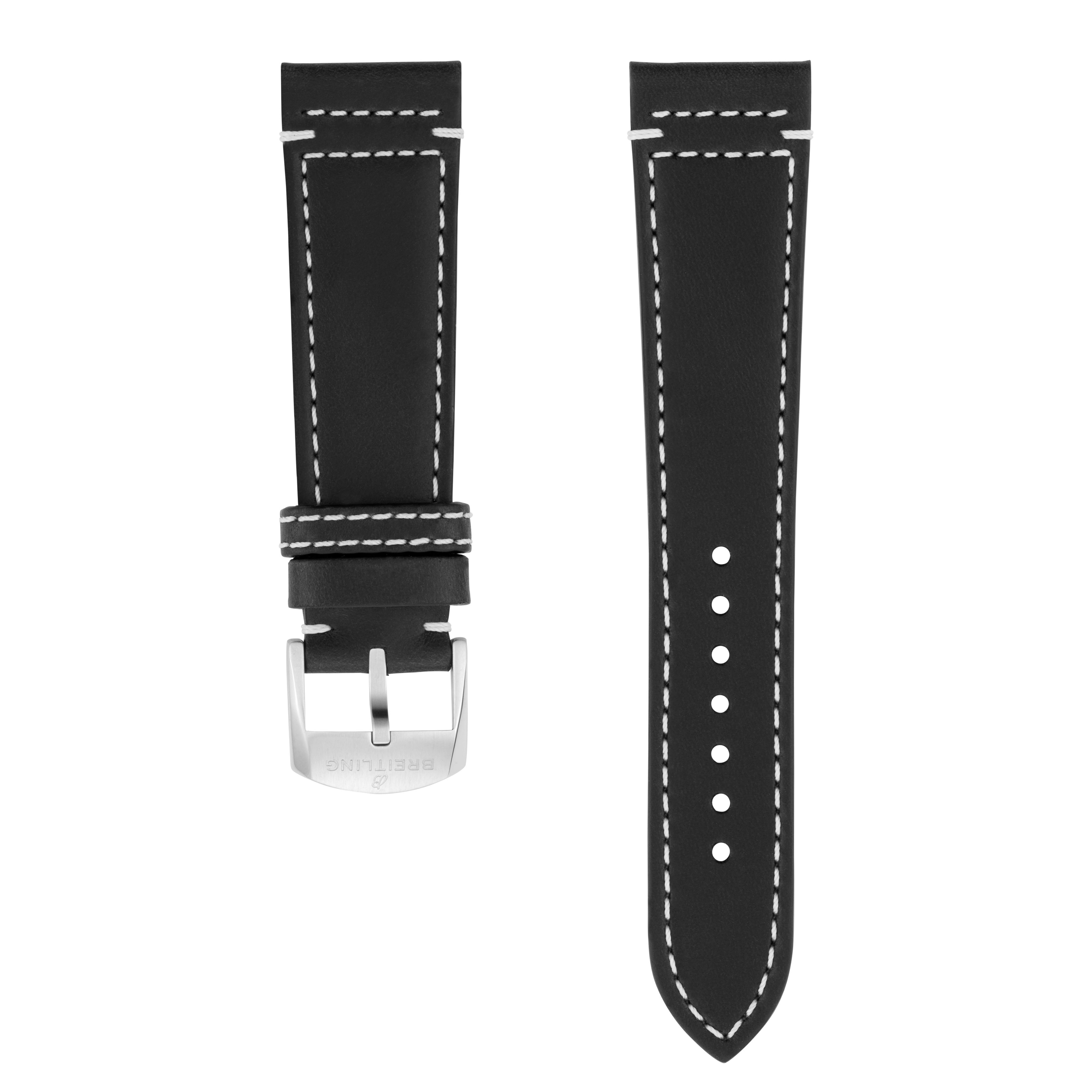 Black drakkar calfskin leather strap - 24 mm