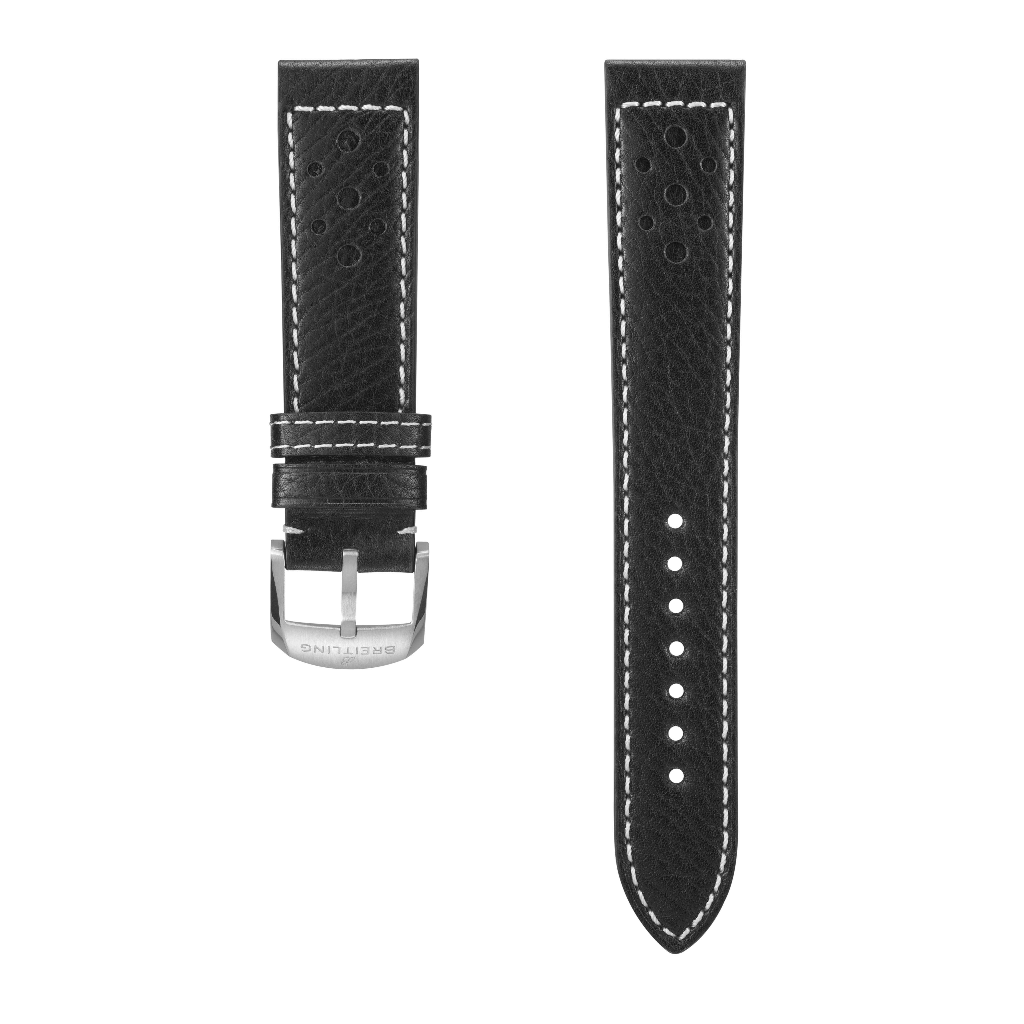 Black racing-themed calfskin leather strap - 20 mm 643X | Breitling