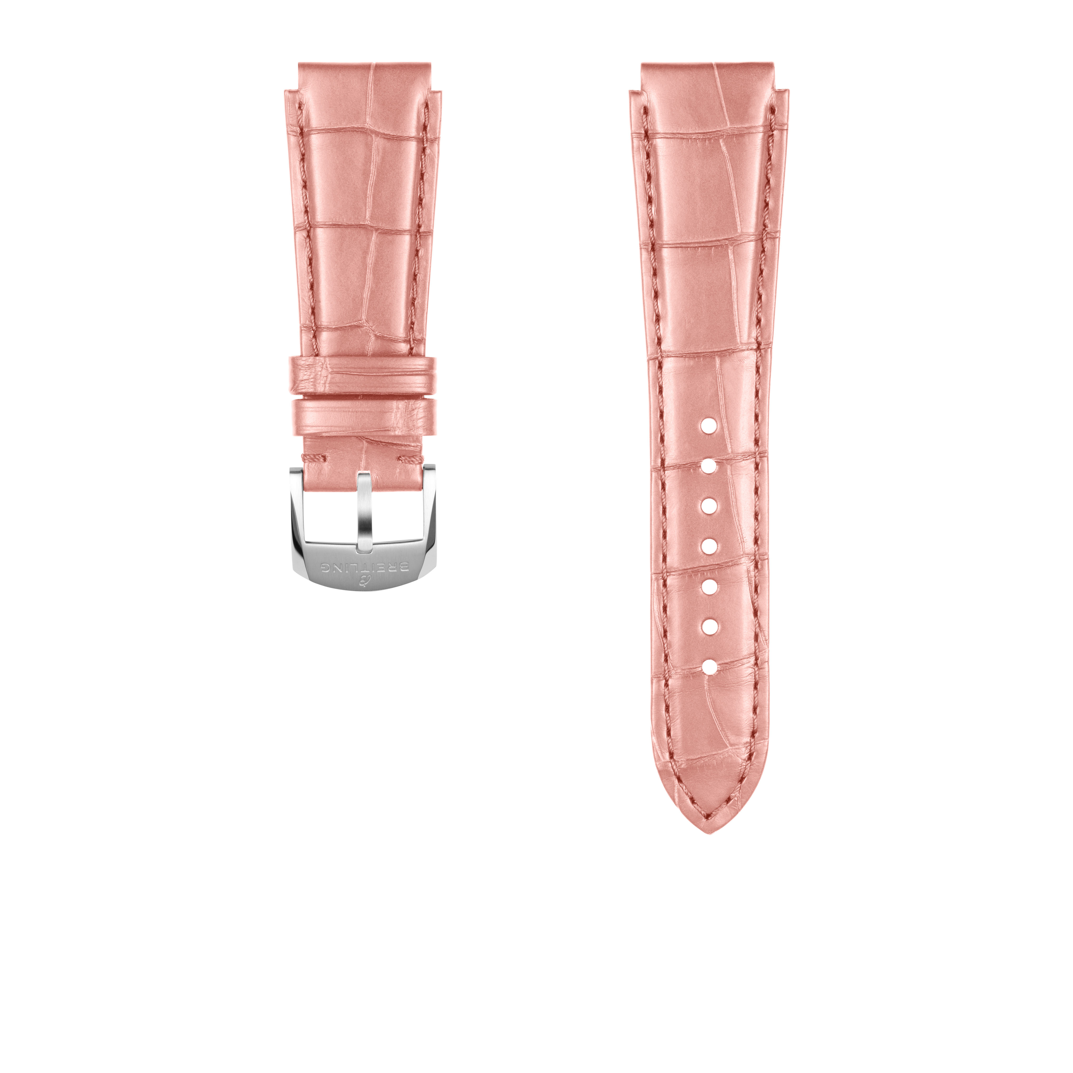 Pink alligator leather strap - 18 mm