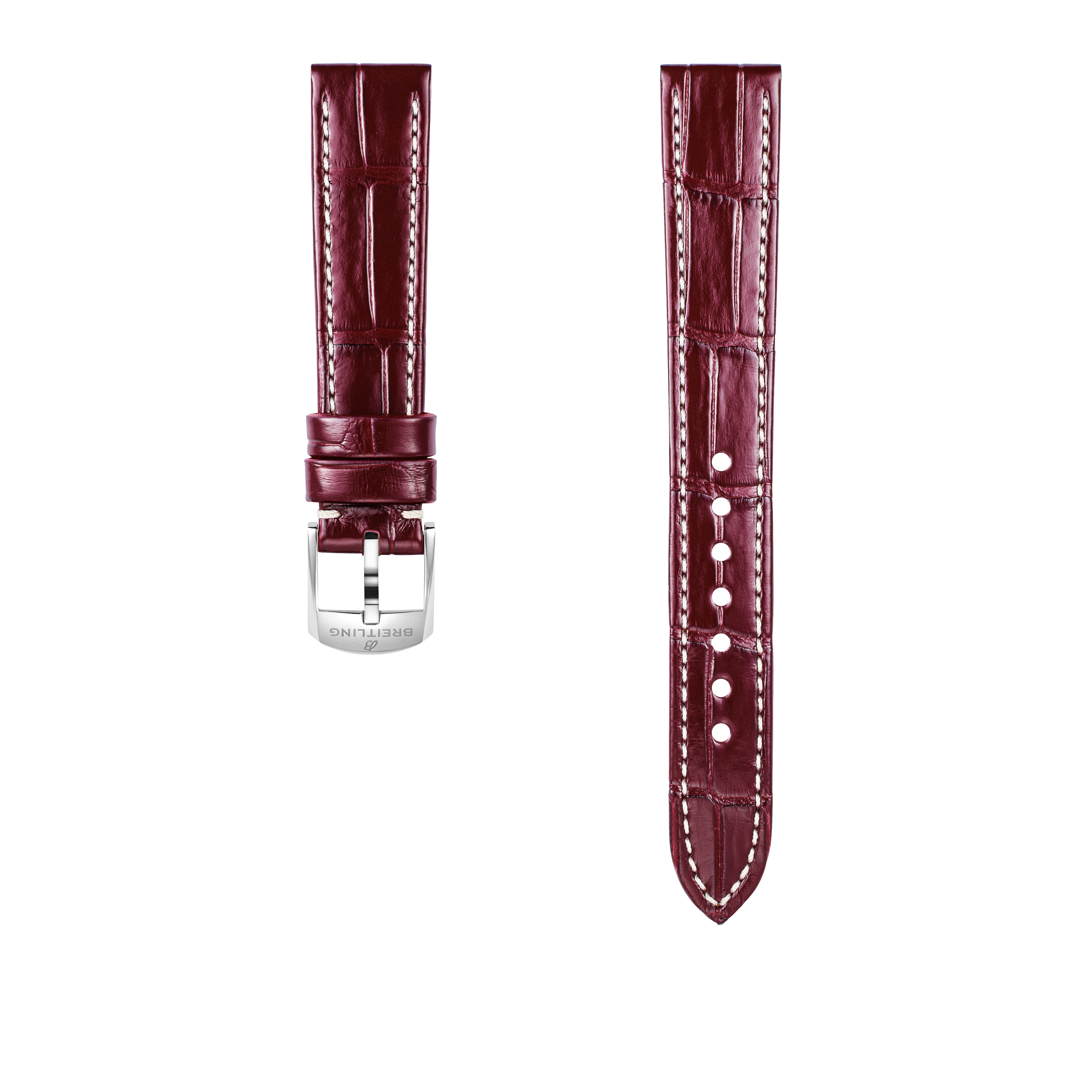 Burgundy alligator leather strap - 16 mm