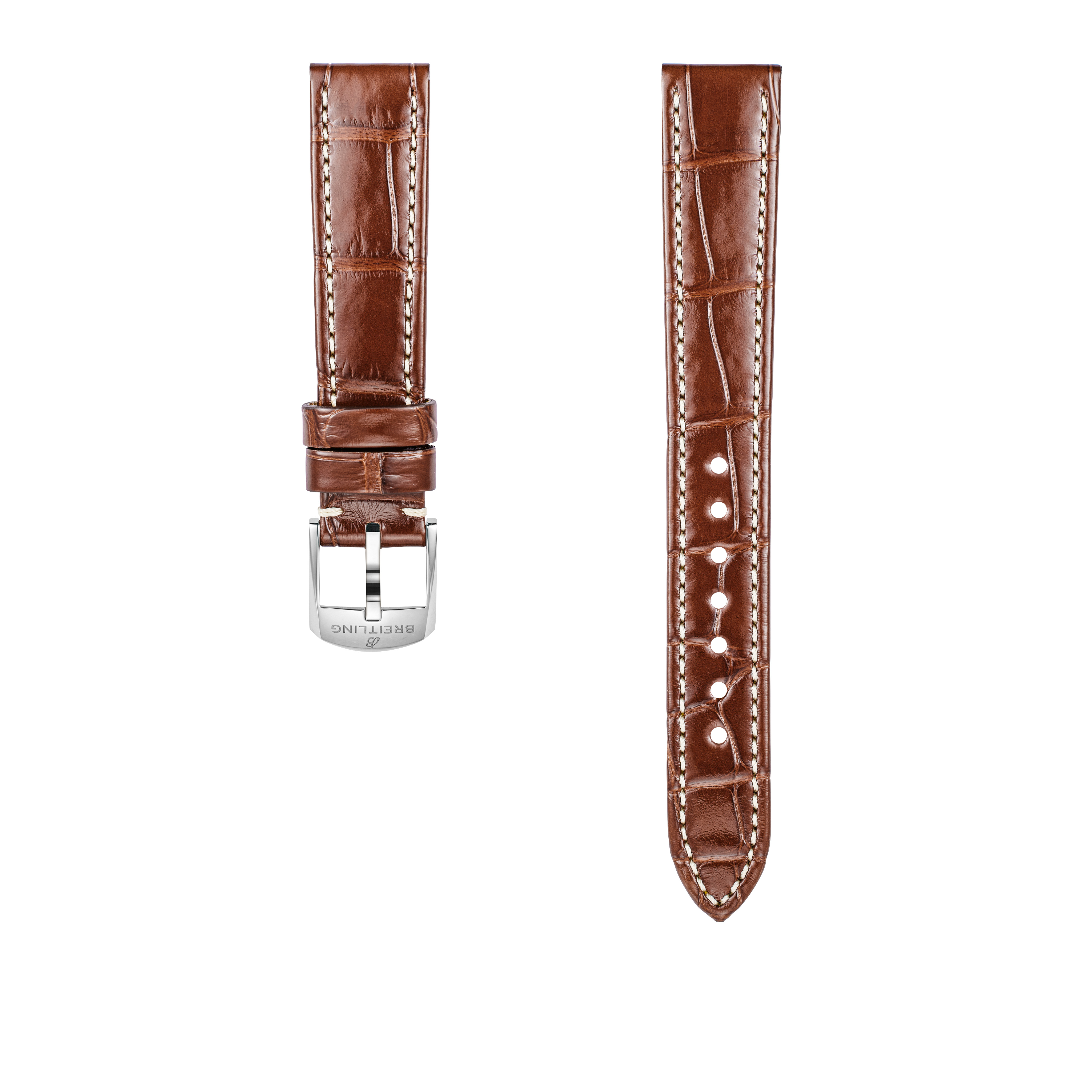 Brown alligator leather strap - 16 mm