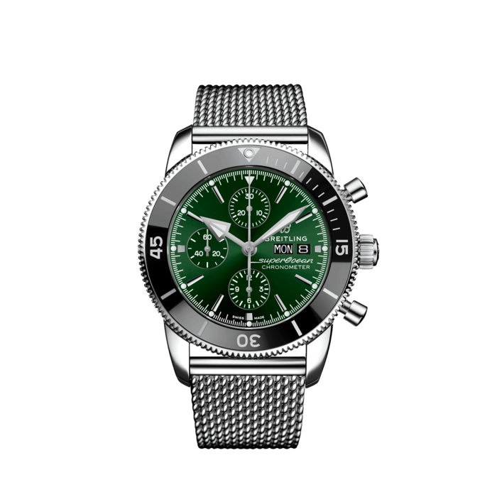 Superocean Heritage Chronograph 44, Stainless steel - Green
Inspired by the original Superocean from the 1950s, the Superocean Heritage combines iconic design features with a modern touch. Sporty and elegant, the Superocean Heritage is a true embodiment of style at sea.