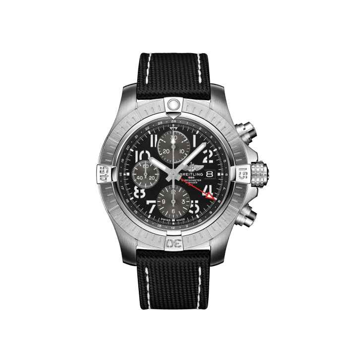 Avenger Chronograph GMT 45, Stainless steel - Black
Bold, extremely robust and shock resistant, the Avenger Chronograph 45 combines precision with a powerful design. As a true Breitling Avenger, it can be used wearing gloves and offers unrivalled safety and reliability to any airborne adventurer.