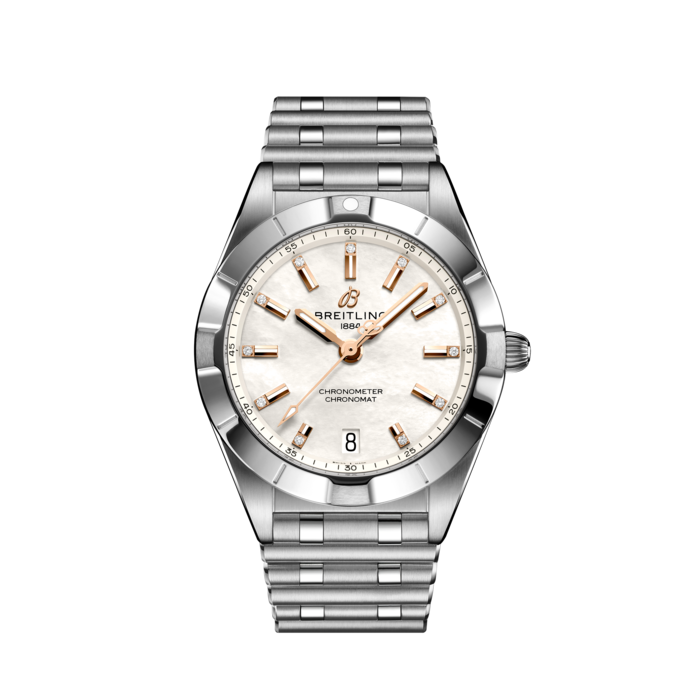 Chronomat 32, Stainless steel - Mother-of-pearl
Stylish yet elegant, the modern-retro inspired Chronomat 32 is the versatile sporty and chic watch for any occasion.