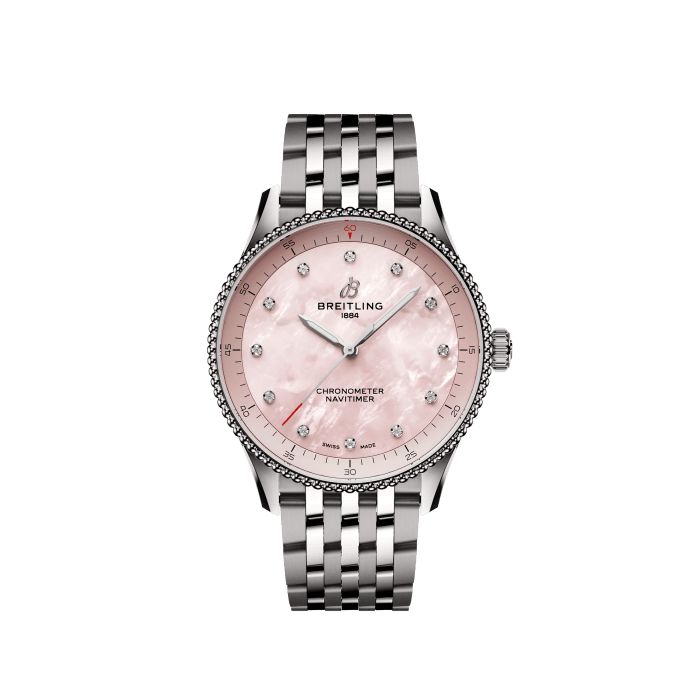 Navitimer 32, Acier inoxydable - Nacre rose
L’icône de Breitling – place au voyage.