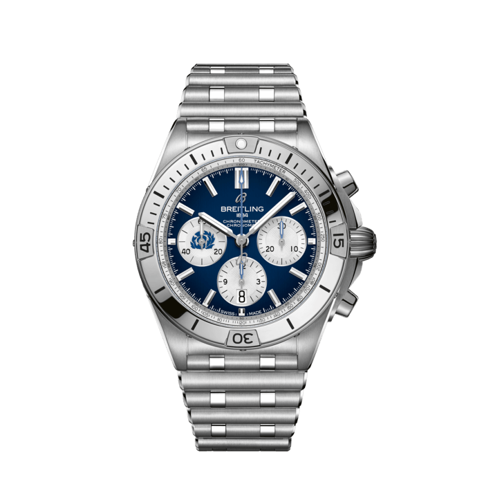 Chronomat B01 42 Six Nations Scotland, Stainless steel - Blue
Breitling’s all-purpose watch for the fast and fearless world of rugby.