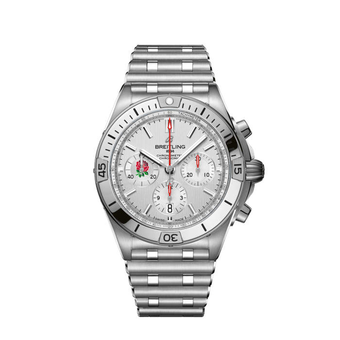 Chronomat B01 42 Six Nations England, Stainless steel - White
Breitling’s all-purpose watch for the fast and fearless world of rugby.
