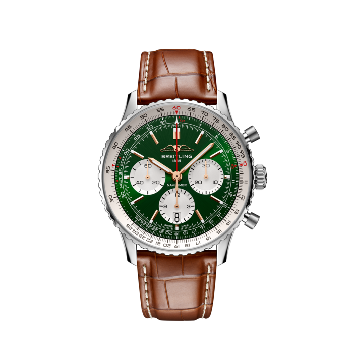 Navitimer B01 Chronograph 43, Acero inoxidable - Verde
El icónico cronógrafo para pilotos de Breitling: para la travesía.