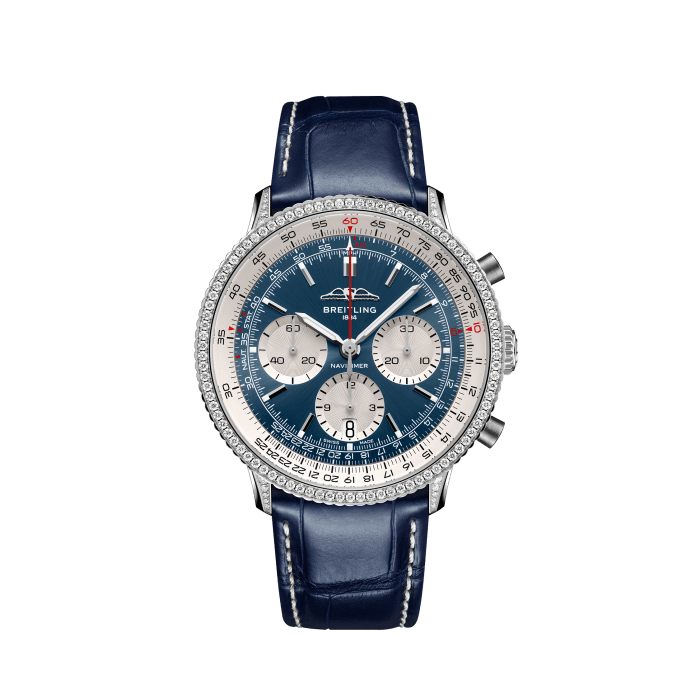 Navitimer B01 Chronograph 41, Acier inoxydable (pierres précieuses) - Bleu
Le chronographe emblématique de Breitling destiné aux pilotes : pour voyager.