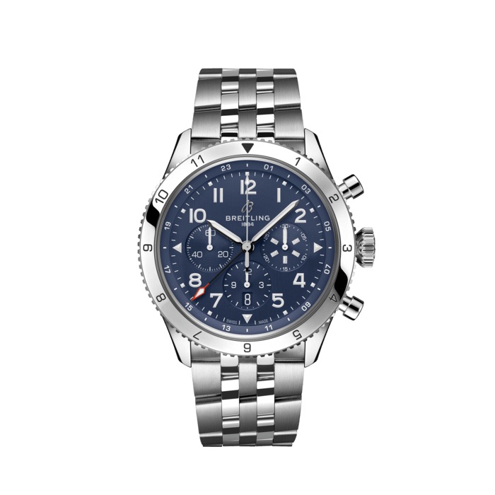 Super AVI B04 Chronograph GMT 46 Tribute to Vought F4U Corsair, Stainless steel - Blue
A pilot’s-watch throwback in tribute to the Vought F4U Corsair aircraft.