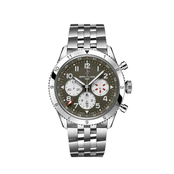 Super AVI B04 Chronograph GMT 46 Curtiss Warhawk, Stainless steel - Green
A pilot’s-watch throwback inspired by the legendary Curtiss P-40 Warhawk.