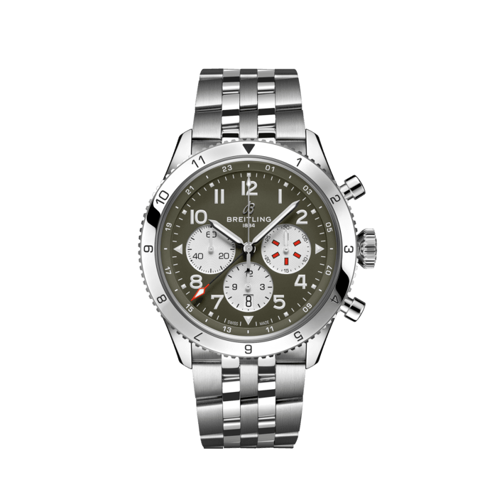 Super AVI B04 Chronograph GMT 46 Curtiss Warhawk, Edelstahl - Grün
Eine nostalgische Pilotenuhr, inspiriert von der legendären Curtiss P-40 Warhawk.