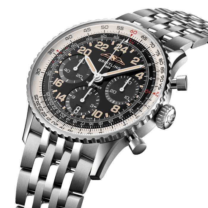 Breitling’s iconic pilot’s chronograph – fit for space travel.
By the early 1960s, Breitling’s Navitimer, with its circular slide rule for performing in-flight calculations, had become the undisputed pilots’ watch. But in the era of the Space Race, another competition was quietly underway, this time between watchmakers vying to be the first on astronauts’ wrists. 
Breitling showed its chops in the air once again, officially becoming the first Swiss wrist-worn chronograph in space on May 24th, 1962, when Scott Carpenter blasted off in the Mercury-Atlas 7 spacecraft wearing the Navitimer Cosmonaute. The watch was his personal request, a variation on the iconic Navitimer with the addition of a 24-hour dial to distinguish day from night in the darkness of space. Mercury-Atlas 7 orbited the earth three times before it splashed down in the Atlantic, making aeronautic—and watchmaking—history.
Our Cosmonaute re-issue, limited to 362 pieces, commemorates the 60th anniversary of that mission. This watch faithfully honors the aesthetics of the original, with subtle updates that work almost imperceptibly to provide its modern-retro appeal. What you can't overlook, however, are its luxe upgrades like the platinum bezel and open sapphire crystal caseback that gives a window on the Breitling manufacture B02 movement.
Special engravings on the caliber bridges, such as Carpenter, Mercury 7, Three orbits around earth and a replica uniform badge from the rocket’s space capsule, mark the occasion. As a final tribute, the caseback is engraved with the mission date, the limitation to 362 pieces and the phrase First Swiss wristwatch in space.