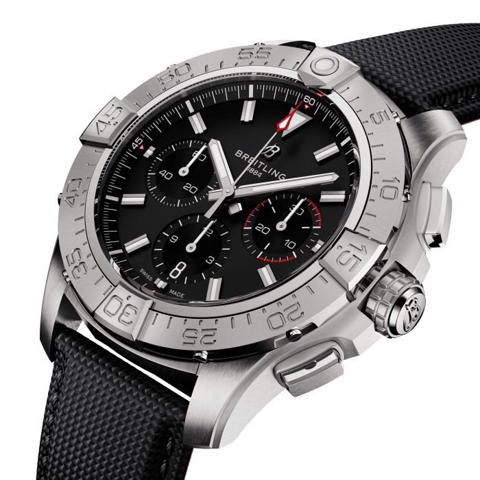 Built for jet pilots, the Avenger is designed to take on the toughest cockpits and keep coming back for more. But you don’t need air force credentials to appreciate its bold design, exceptional resilience, and next-level functionality.
Pairing performance with sophisticated modern aviation style, the collection’s materials—stainless steel on regular models; ceramic and titanium on Night Mission —are the stuff of aviation design, while dial colors are drawn from military uniform shades.
All stainless-steel versions come with a choice of military leather strap with a folding-pin buckle or three-row stainless-steel bracelet with micro-adjustable folding clasp. Ceramic models are paired to a military leather strap with a titanium folding-pin buckle.
And whether you can pull off a barrel roll or not, you’ll appreciate everything about the Avenger’s 300 m water resistance, easy-grip functionality, and corrosion-resistant construction.