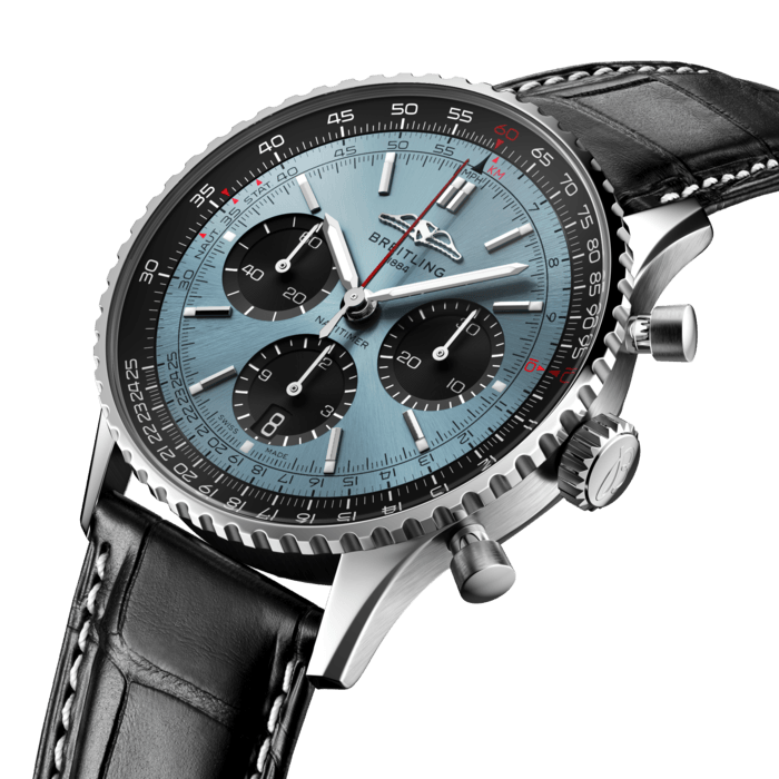 Breitling’s iconic pilot’s chronograph – for the journey.
In 1952, Willy Breitling developed a wrist-worn chronograph with a circular slide rule that would allow pilots to perform all necessary flight calculations. Two years later, the Aircraft Owners and Pilots Association (AOPA) announced the design as its official timepiece. The “navigation timer” – or Navitimer – was born.
The AOPA was (and remains) the largest pilots’ club in the world, counting nearly every US aviator among its ranks. As the defacto pilot’s watch throughout the glory days of civil aviation, the Navitimer was worn by airline captains and aircraft enthusiasts. It even made its way into space on the wrist of astronaut Scott Carpenter in 1962. And it wasn’t only pilots drawn to the watch’s irrepressible aesthetic. Celebrities of the day such as Miles Davis and Serge Gainsbourg were devotees, proving that the Navitimer had style as well as function.
There have been many iterations of Breitling’s icon since its debut 70 years ago, but this new Navitimer captures its most classic features, while enhancing them with modern refinements. A flattened slide rule and a domed crystal create the illusion of a sleeker profile. Alternating polished and brushed metal elements give a lustrous, yet understated finish. Most notably, new colors in shades of blue, green and copper, define the updated dial options. And if there is one update sure to spark nostalgia, it’s the return of the AOPA wings to their original position at 12 o’clock.
For 70 years, Breitling’s original pilot’s watch has been beloved by aviators and tastemakers in equal measure. Worn by astronauts in space and the biggest stars on earth, it is Breitling’s most iconic timepiece and one of the most recognizable watches of all time.