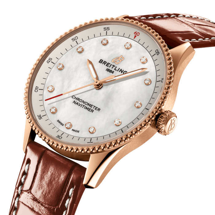 Breitling’s icon—for the journey.
The Navitimer is one of the most recognizable watches ever made. It’s on collectors’ lists of the greatest watches of all time. What began in 1952 as a tool for pilots has gone on to mean something profound to every single person who has had this timepiece along on their personal journey.
Our icon now comes in 36 and 32 mm sizes for women and men who love the look and feel of a smaller diameter watch. While the 36-mm Navitimer features the beaded bezel and iconic circular slide rule that gives the Navitimer its unmistakable appearance, the dazzling 32 mm variation forgoes the slide rule in favor of a simplified dial design suited to its slim diameter.
But these showstoppers have so much more to offer than just their trim new sizes. Pops of pastel, mother of pearl, and traceable precious materials combine with subtle refinements to give the timepieces a jewelry-like appeal—adding a versatile elegance to the legendary navigational watch that’s ready for wherever the journey takes you.