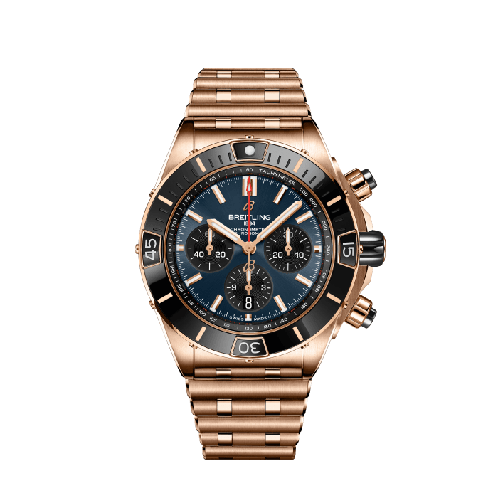 Super Chronomat B01 44, 18k red gold - Blue
Breitling’s supercharged watch for your every pursuit.