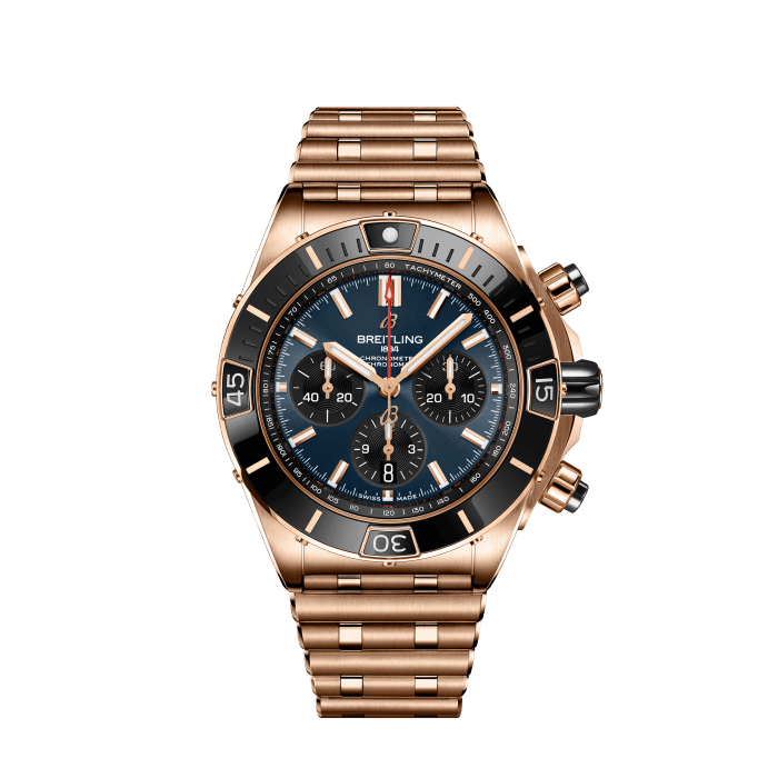 Super Chronomat B01 44, Oro rojo de 18K - Azul
El reloj Breitling con potencia extra para cualquier actividad.