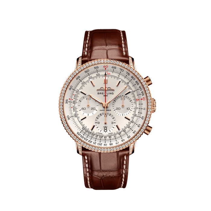 Navitimer B01 Chronograph 41, 18-karätiges Rotgold (edelsteinbesetzt) - Creme
Der legendäre Fliegerchronograph von Breitling – für die Reise.