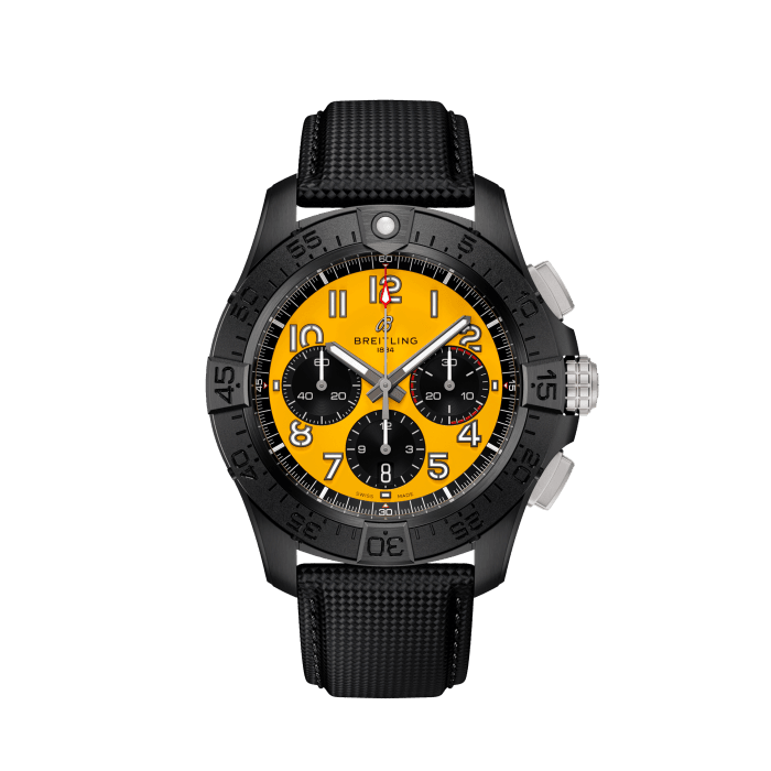 Avenger B01 Chronograph 44 Night Mission, Ceramica - Giallo
Forza supersonica, funzionalità a pieno ritmo: ecco l’Avenger