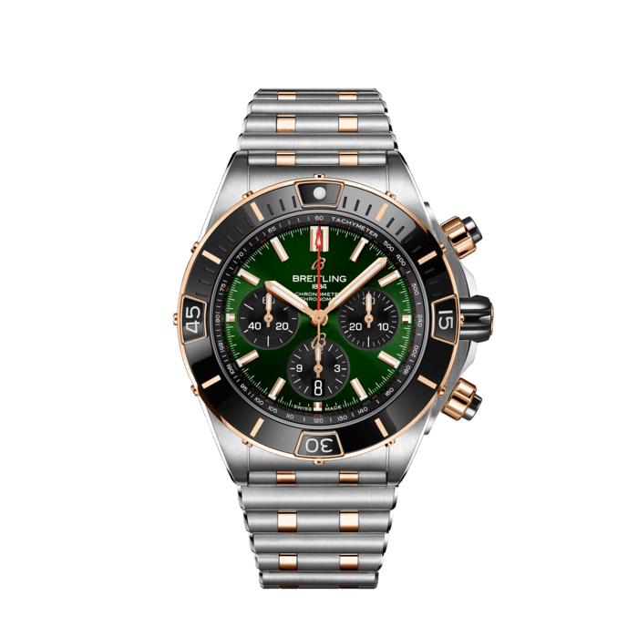 Super Chronomat B01 44, Acciaio inossidabile e oro rosso 18 carati - Verde
Un potente orologio Breitling per tutte le vostre attività.