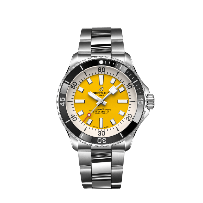 Superocean Automatic 42, Stainless steel - Yellow
Performance and style for all your water-based pursuits—now in a special online exclusive with yellow dial.