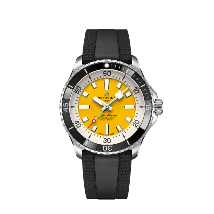 Superocean Automatic 42, Stainless steel - Yellow
Performance and style for all your water-based pursuits—now in a special online exclusive with yellow dial.