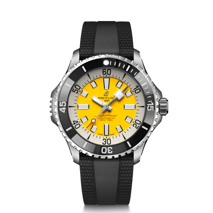 Superocean Automatic 46, Stainless steel - Yellow
Performance and style for all your water-based pursuits.
