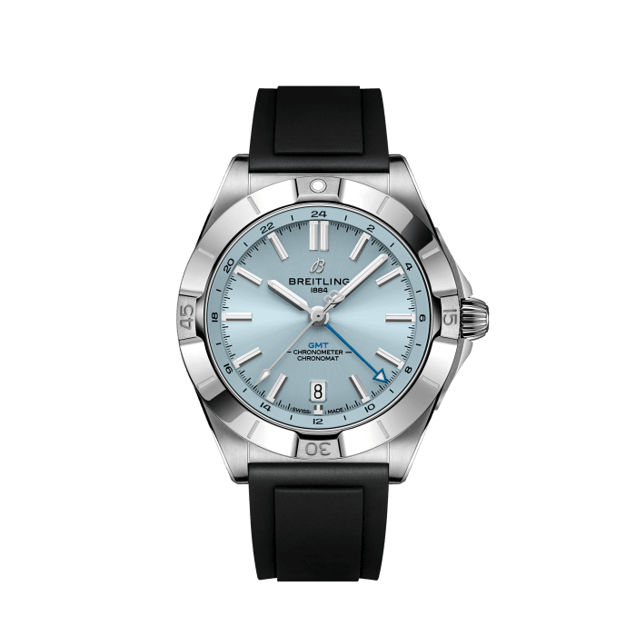 Chronomat Automatic GMT 40, Acciaio inossidabile e platino - Blu ghiaccio
Stile globetrotter
