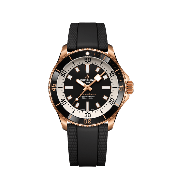 Superocean Automatic 42, 18k red gold - Black
Performance and style for all your water-based pursuits.