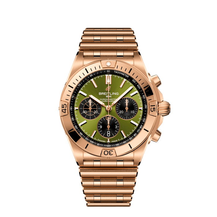 Chronomat B01 42 Giannis Antetokounmpo, 18k red gold - Green
Breitling’s versatile Chronomat in a limited-edition collaboration with Giannis Antetokounmpo.