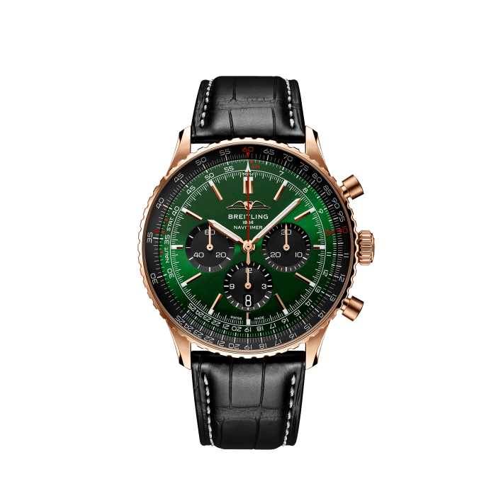 Navitimer B01 Chronograph 46, Or rouge 18 carats - Vert
Le chronographe emblématique de Breitling destiné aux pilotes : pour voyager.