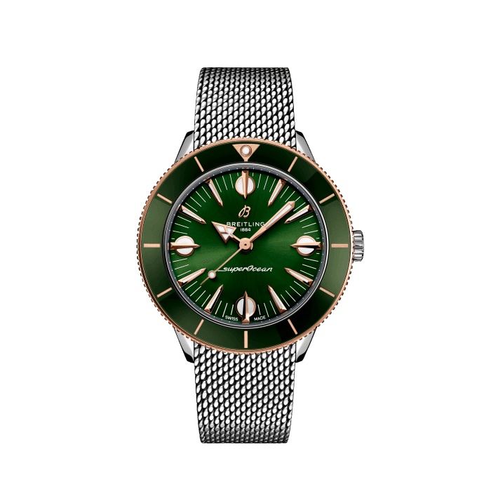 Superocean Heritage '57 Highlands, Stainless steel & 18k red gold - Green
Breitling’s colorful tribute to the original SuperOcean, and the very essence of style at sea.