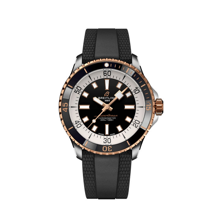 Superocean Automatic 42, Stainless steel & 18k red gold - Black
Performance and style for all your water-based pursuits.