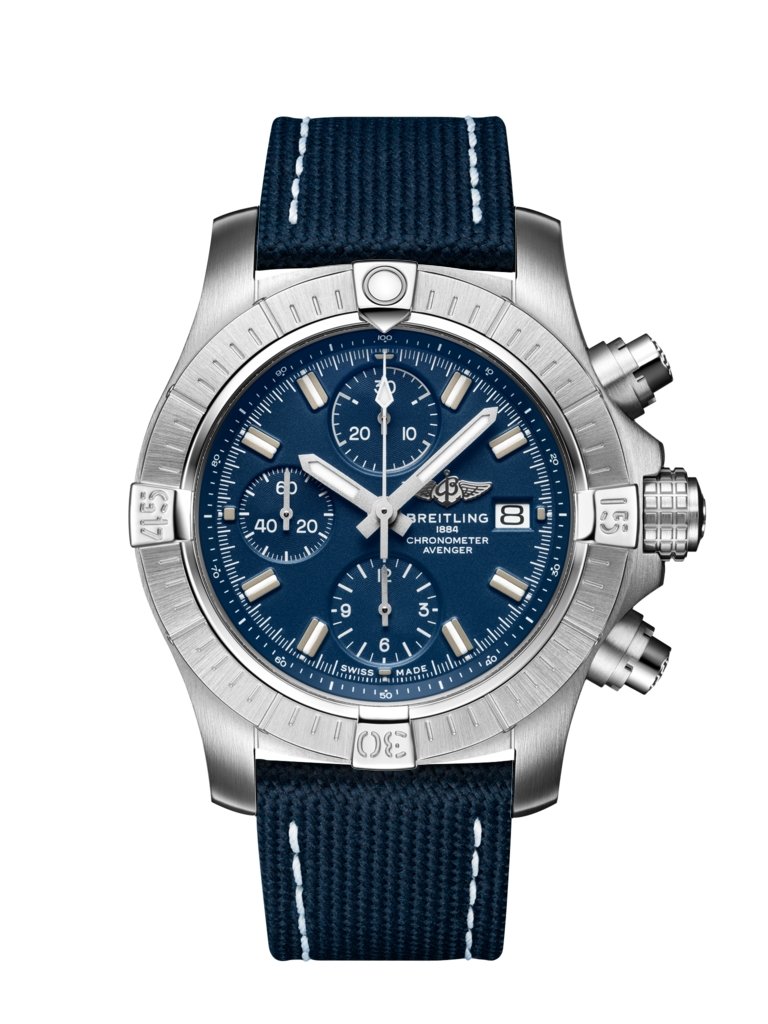 Avenger Chronograph 43, Stainless steel - Blue
Bold, extremely robust and shock resistant, the Avenger Chronograph 43 is the most versatile and compact Avenger chronograph. As a true Breitling Avenger, it can be used wearing gloves and offers unrivalled safety and reliability to any airborne adventurer.