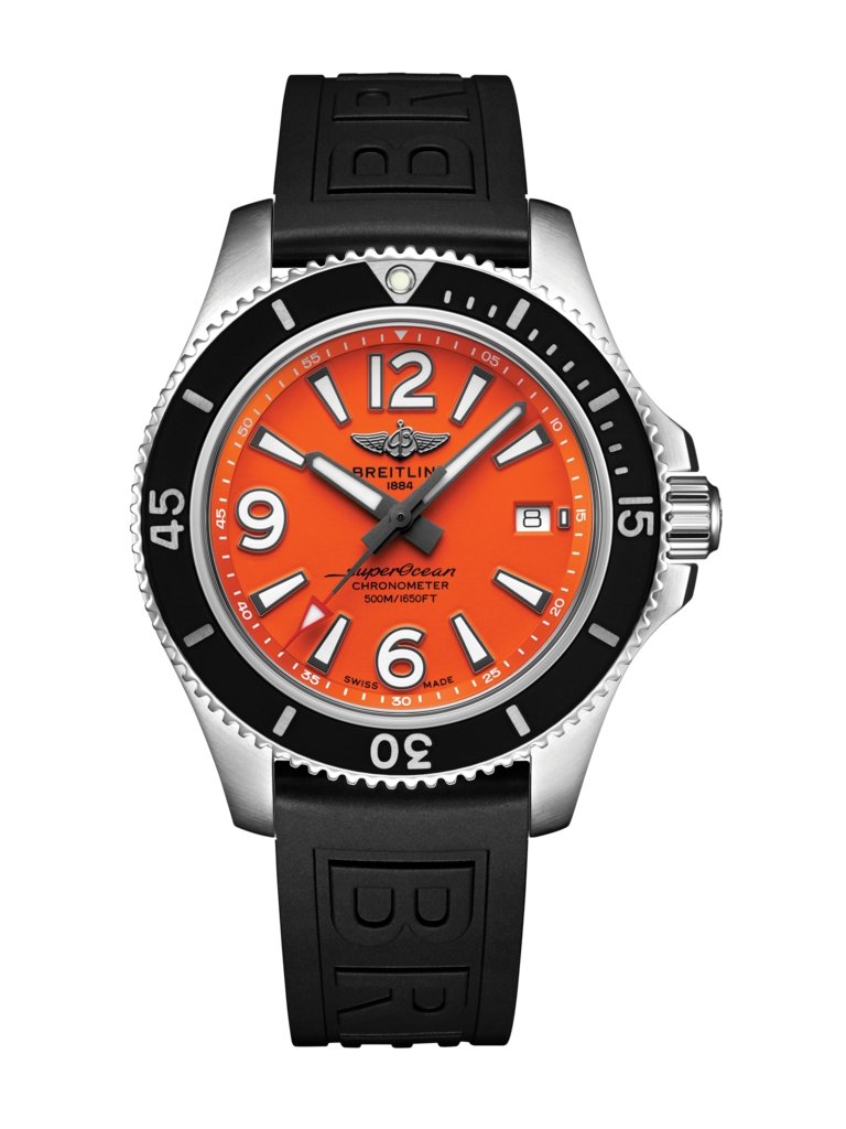 Superocean Automatic 42, Stainless steel - Orange
Sporty, fresh and colorful, the Superocean Automatic 42 combines performance with contemporary style to fit every wrist. It is up to any challenge: dive with it, surf with it or swim with it!