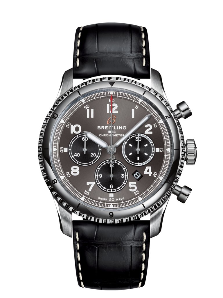 Aviator 8 B01 Chronograph 43, Stainless steel - Anthracite
The Aviator 8 B01 Chronograph 43 is powered by the in-house Breitling Manufacture Caliber 01.